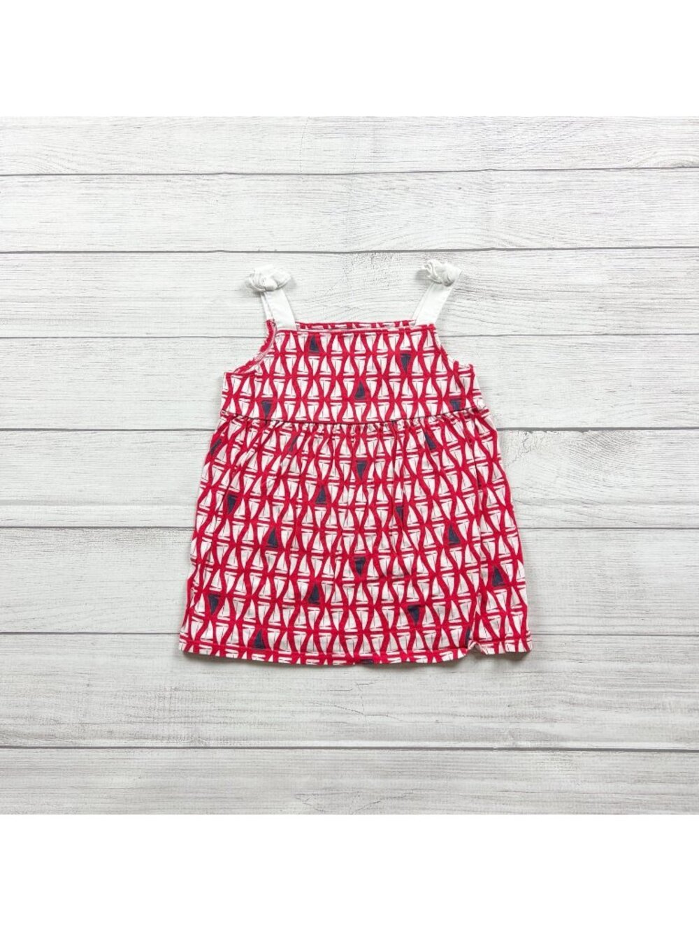 Lands End Kids Girls Red White Sailboat Print Sleeveless Tank Top S 7-8